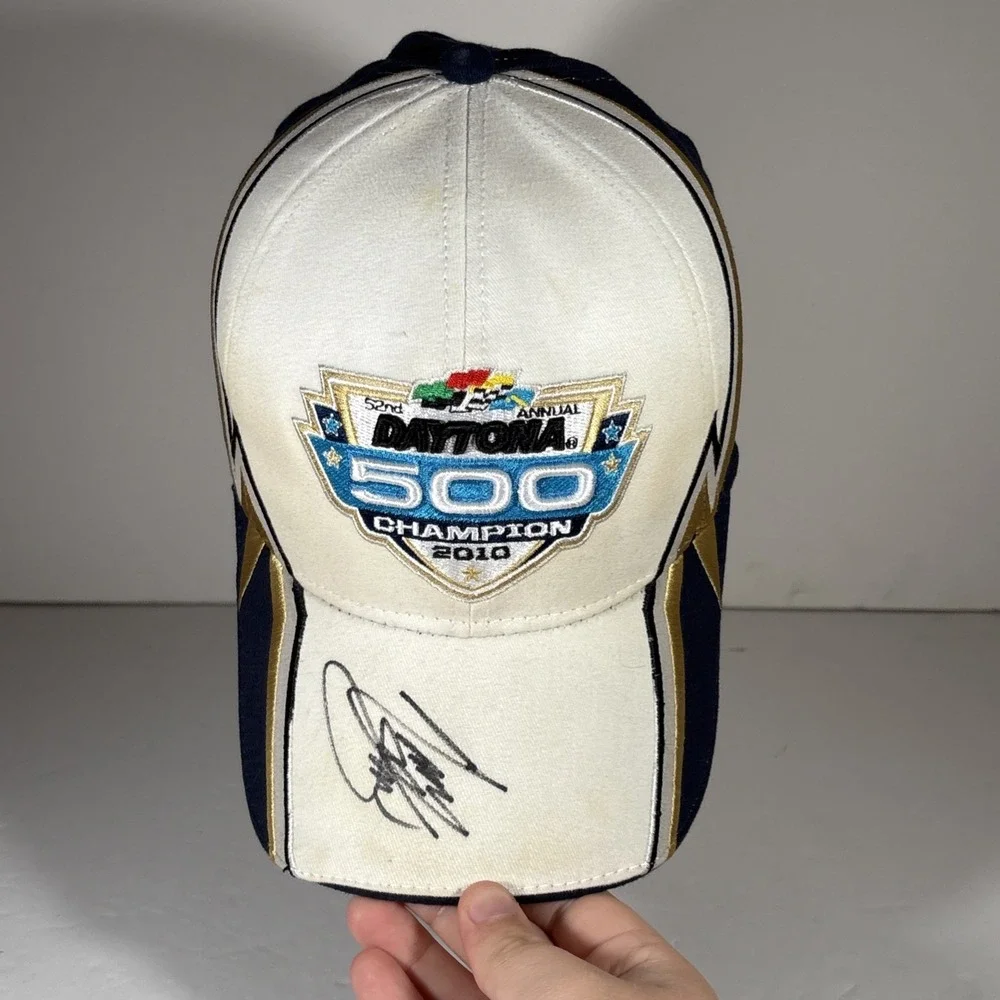 ISC 52nd Daytona 500 Champion 2010 NASCAR Strap Back‎ Hat AUTOGRAPHED